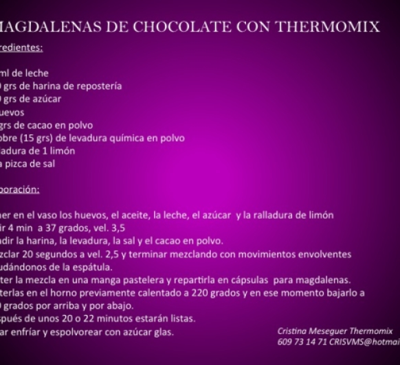 MAGDALENAS DE CHOCOLATE CON THERMOMIX, FANTÁSTICAS